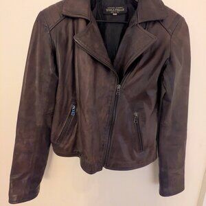 Italian leather brown fitted jacket
